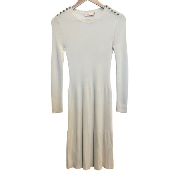 Tory Burch Cream Ribbed Knit Long-Sleeve Dress Quiet Luxury Old Money Preppy - Picture 3 of 12